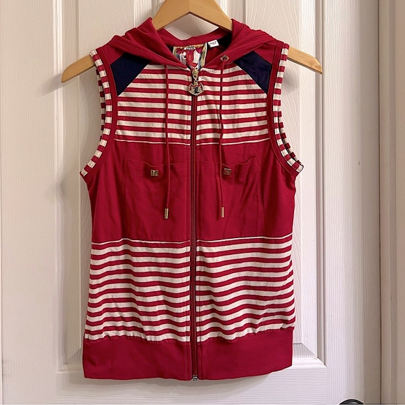 L.A.M.B Y2K Red Stripe Sleeveless Hooded Vest Size Medium - Picture 14 of 15